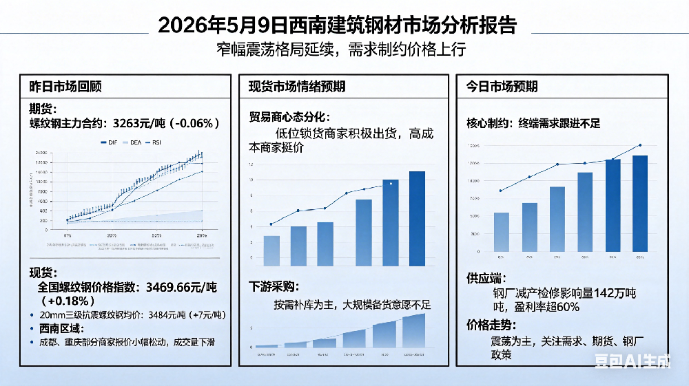 5月9日西南建筑鋼材市場行情：期螺震蕩走弱 現(xiàn)貨價格延續(xù)盤整態(tài)勢